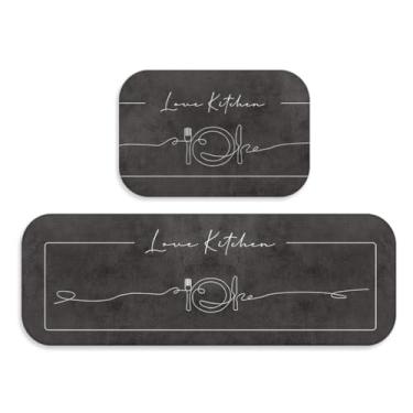 Imagem de Tapetes Cozinha Jogo 2 peças Modernos - Trilho + Passadeira - Antiderrapantes e Confortáveis(TPCOZ5139)