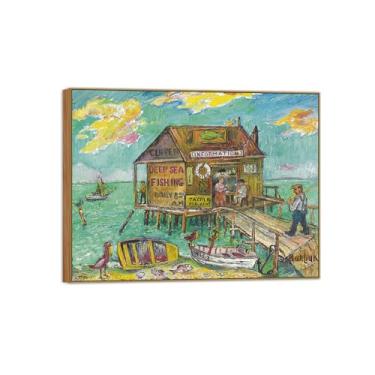 Imagem de David Burliuk Famosas impressões em tela de arte de parede prontas para pendurar. Casa de peixe. Pintura de moldura de madeira para decoração de sala de estar 50 x 65 cm 20 x 26 polegadas