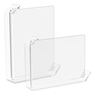 Imagem de 2 pacotes de porta-retratos de acrílico, moldura de orientação flexível de 17 x 12 cm, suporte de exibição traseiro inclinado em forma de L transparente para casa, escritório, paisagem, aniversário