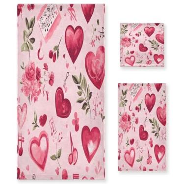Imagem de Wassud Conjunto de 3 toalhas de banho para dia dos namorados corações e folhas, toalhas supermacias e absorventes para banheiro, toalhas de banho de secagem rápida, toalha de banho para academia, spa