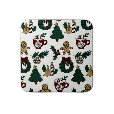 Imagem de Ladrilho Decorativo de Cerâmica Natalino com Estampa Festiva e Contorno Verde