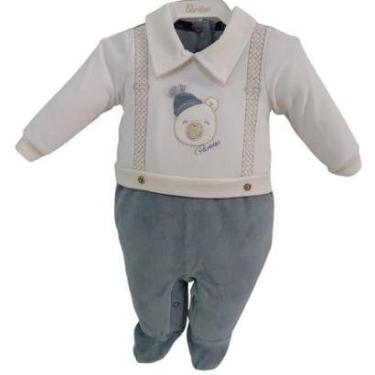 Imagem de Macacão Longo Luxo Plush Bebê Menino Paraiso Bordado 12948 - Verde Petro - M ( 3 - 6 MESES )-Masculino