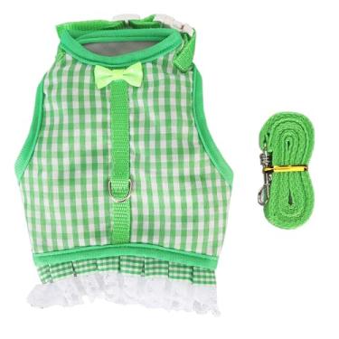 Imagem de Lindo conjunto de fantasia xadrez para animais de estimação com chapéu de sol, decoração de pelúcia e coleira para gatos, coelhos, furões, porquinhos-da-índia e cães pequenos, uso ao ar livre, verde