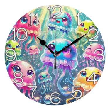 Imagem de GAIGEO Relógio de parede analógico decorativo operado por bateria relógio de cozinha rústico, arte de parede boho, decoração de casa, desenho animado colorido, 25 cm, ponteiros pretos