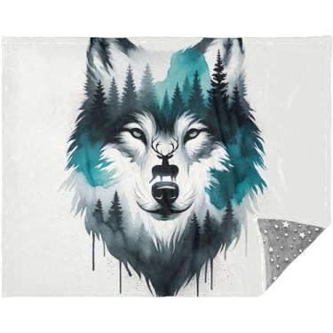 Imagem de Cobertor de sofá personalizado de cervo lobo aquarela cobertores macios leves para mulheres cobertor xadrez rosa 177,8 cm x 139,7 cm