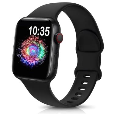 Imagem de Pulseira esportiva compatível com Apple Watch para mulheres e homens 38/40/41/42/44/45/46/49 mm, pulseira de silicone macio de substituição à prova d'água (38/40/41/42 mm, preta)