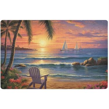 Imagem de TSENQUE Tapete personalizado com cenário de praia tropical paisagem marítima outono lindo tapete de porta da frente decoração de cozinha antiderrapante lavável 81 x 50 cm
