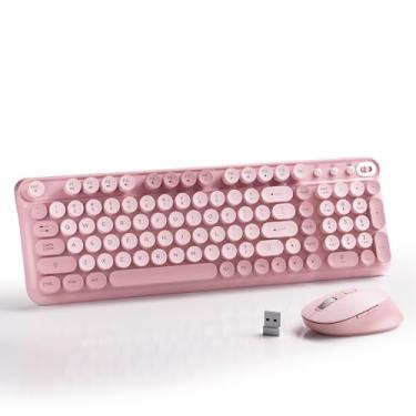 Imagem de MPTOG Teclado e mouse sem fio, 100 teclas (rosa)