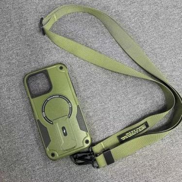 Imagem de Capa protetora magnética transversal com alça longa para iPhone 15, 16e Pro Max, 13 Pro e 14, à prova de choque, para esportes ao ar livre, verde, para iPhone 16E