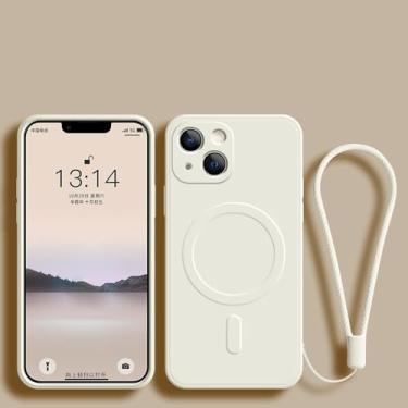 Imagem de Capa magnética com carregamento sem fio para iPhone 15, 16, 14, 13, 12, 11 Pro Max, Mini 16e, XS Plus, capa com alça de silicone líquido macio, branca, para iPhone XR