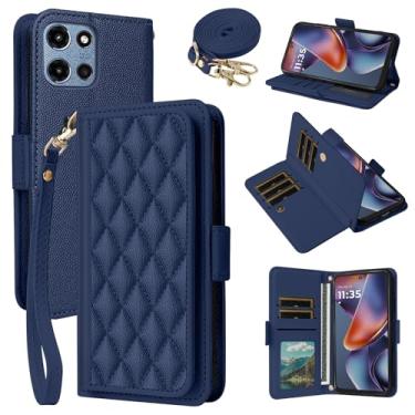 Imagem de Dibosom Capa carteira para Motorola Moto G 5G 2025 Argyle com alça de pulso/ombro slots para cartões, bolsa flip de couro PU de luxo, suporte minimalista acolchoado para celular G5G 5 G G5 masculino