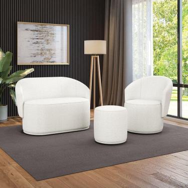Imagem de Sofá Namoradeira Com Poltrona E Puff Orgânico Sala Malu Bouclê Off White M11 - D`rossi