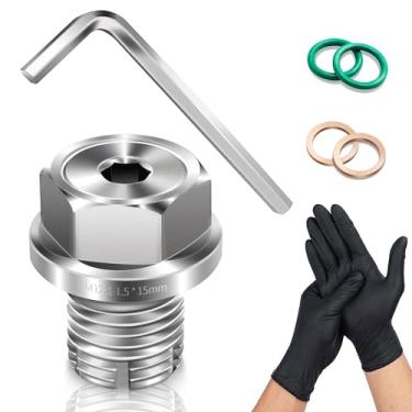 Imagem de EDIETH M12.1-1,5 x 15 mm Kit de plugue de drenagem de óleo de porco grande, aço inoxidável 304 reparo de rosca auto-roscante para cárter de óleo, inclui chave sextavada + 2 anéis de vedação + 2 juntas