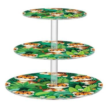 Imagem de Cute Jungle Tigers Tea Party Cupcake Stand 3 camadas torre de cupcake suporte organizador de acrílico bandejas de servir mesa de doces suporte de exibição de casamento