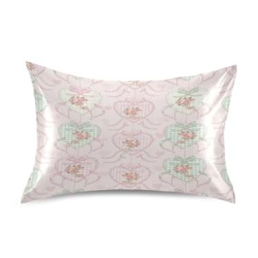 Imagem de Blueangle Fronha de cetim refrescante para cabelo e pele, buquês de rosas dos namorados, tamanho padrão 51 x 66 cm com fecho de envelope (370)