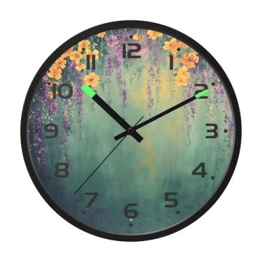 Imagem de SEHANY Relógio de parede vintage com flores de videira silencioso, sem tique-taque, relógio redondo operado por bateria, controle de som, luz noturna, relógios de parede para sala de estar, cozinha