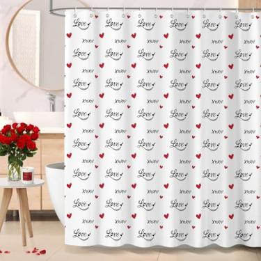 Imagem de Dazzlewall Cortinas de chuveiro Love Heart, conjunto de cortinas de banheiro para o dia dos namorados, cortinas de banheira com ganchos, tecido impermeável 183 x 183 cm