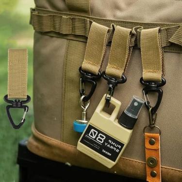 Imagem de Chaveiro giratório tático, mosquetão giratório com clipe de pressão, chaveiro multifuncional, 6 peças, gancho para escalada, caminhada, acampamento, esportes ao ar livre, mochila cáqui