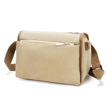 Imagem de Bolsa de ombro feminina de lona para uso ao ar livre multicamadas para óculos e chaves de telefone com zíper, Caqui, Small, Bolsa quadrada pequena transversal