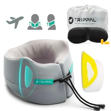 Imagem de TripPal Travesseiro de viagem para dormir de avião: suporte de espuma viscoelástica de pescoço e queixo de 360° com parte traseira plana para dormir de lado, descanso confortável em voo longo