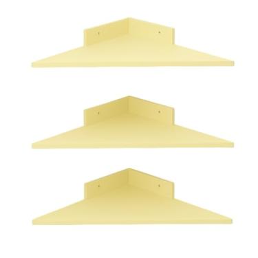Imagem de Trio de prateleiras canto cantoneira 3 unidades em mdf 35cm X 35cm para Organização e Decoração de Sala, Quarto e Banheiro Brasileiro(Amarelo bebê)