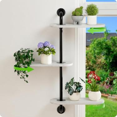 Imagem de BUTUNITA Prateleiras giratórias para plantas de 3 camadas, prateleira de madeira para plantas, suporte de parede suspenso de canto para economizar espaço para várias plantas, decoração de casa interna