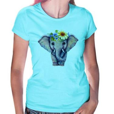 Imagem de Baby Look Elefante E Flores - Foca na Moda, Azul claro, P