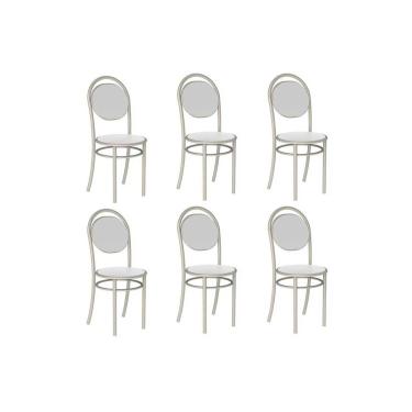 Imagem de Kit 6 Cadeiras Sala Jantar 190 Aço 6 Uni Prata/Courano Branco - Carraro