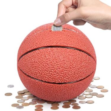 Imagem de Cofrinho de basquete, cofrinho de vinil de 19 cm, caixa de economia de dinheiro com tema esportivo, lindos cofrinhos, recipiente de armazenamento de dinheiro para crianças, meninos e meninas, pote de