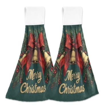 Imagem de Blueangle 2 Pçs Sinos de Natal Toalhas de Gravata Penduradas Toalha de Mão de Cozinha Absorvente Macio Coral Veludo Pano para Cozinha Banheiro (682)