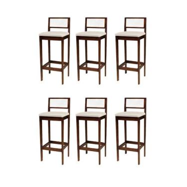Imagem de Kit 6 Banquetas Estofada em Linho Encosto Palhinha Bruna - Ismalu, imb