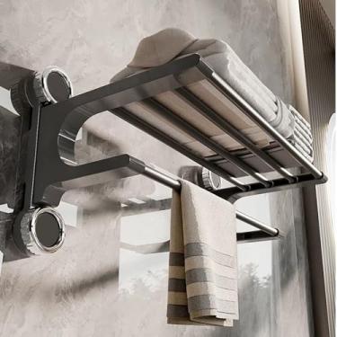 Imagem de AcxdJnye Toalheiro de banheiro de 63 cm com ventosa de sucção toalheiro de banheiro suporte de toalha de parede para banheiro, preto