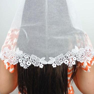 Imagem de Véu Ccb Congregação Cristã Renda Guipir Aplicada Aplique Floral Adulto