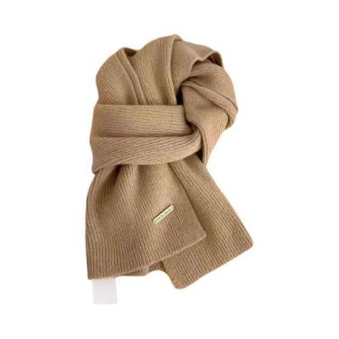 Imagem de Cachecol De Lã Quente Para O Inverno Feminino, Tricô Grosso, Cor Sólid