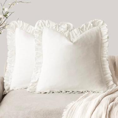 Imagem de Foindtower Conjunto de 2 capas de almofada decorativas com franja e babado macio boho fazenda capa de almofada aconchegante retrô para sofá, cama, sala de estar, decoração de casa, 45,7 x 45,7 cm