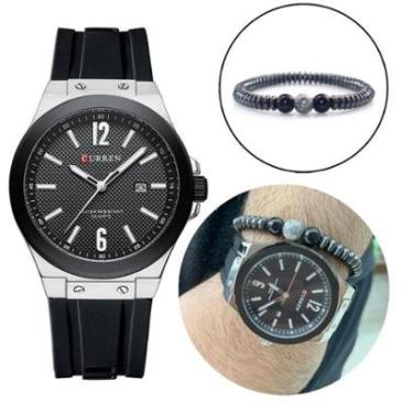 Imagem de Kit Relógio Masculino Original Curren + Pulseira Hematita-Masculino