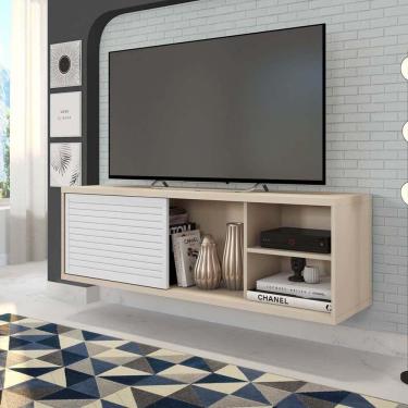 Imagem de Rack Suspenso para TV até 55 Polegadas 136cm em BP Porta Pier Multiverso CabeCasa MadeiraMadeira Off white/Branco