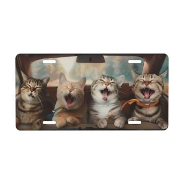 Imagem de Placa decorativa de carro de gatos engraçados. Placa de metal para carro. Etiqueta de vaidade. Placa de licença de alumínio Noverlty impermeável Colorfast 30 × 15 cm