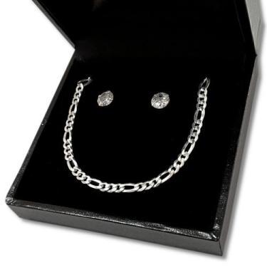 Imagem de Kit Pulseira 3x1 Masculina e Brinco Pedra Zircônia Prata 925 - Hakuna 