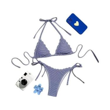 Imagem de Novo conjunto de biquíni listrado sexy com gravata lateral para mulher