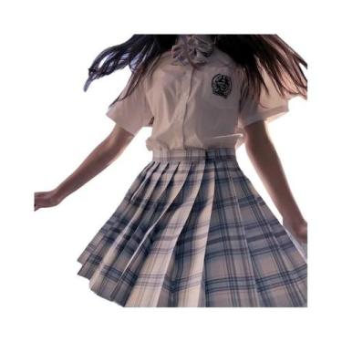 Imagem de Saia Mini Plissada Xadrez Feminina De Cintura Alta Com Laço Estilo Pre