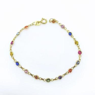 Imagem de Pulseira Infantil em Ouro 18k com Pedrinhas Coloridas - 13cm - no-bran