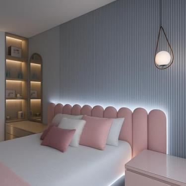 Imagem de Kit Cabeceiras Nuvem Infatil Estofada Cerquinha Modular Cama Solteiro Casal King Queen 45X20 Módulos Adesivos (Rosa, Casal)