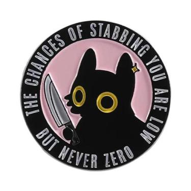 Imagem de Broche De Esmalte Gato Preto Desenho Animado Olhos Grandes Gatinho Ani