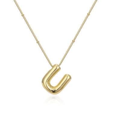 Imagem de JEKIXHUA Colar feminino com inicial bolha banhado a ouro 18 K, zircônia cúbica, balão, letra, alfabeto, nome personalizado, pingente, colares, joias, presentes, Zircônia cúbica, Zircônia cúbica