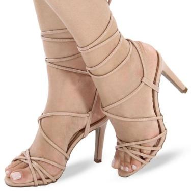 Imagem de Sandália Re&Ton Salto Fino Amarração Delicada Feminina FN22, Nude, 35