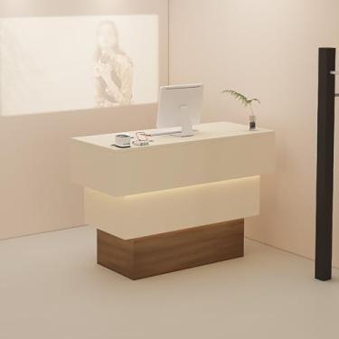 Imagem de Mesa de recepção - Mesa de balcão frontal moderna para finalizar a compra, inclui gavetas para salão de beleza, lobby, loja e escritório, perfeita para salas de recepção e áreas de finalização de