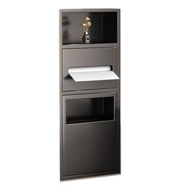 Imagem de Nicho de chuveiro de aço inoxidável premium - Armazenamento embutido à prova d'água para banheiro, lixeira embutida e suporte de papel higiênico, organizador de alcova elegante para cozinha e hotel