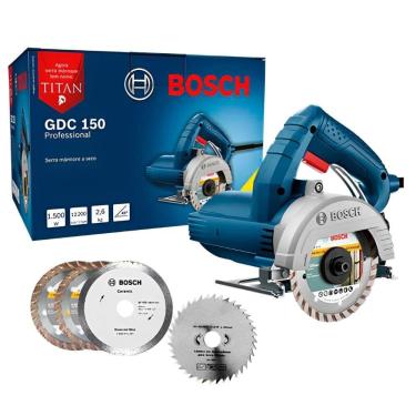 Imagem de Serra Mármore Bosch TITAN 1500W GDC 150 5" com 3 Discos Diamantados + 1 para Madeira