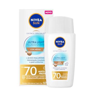 Imagem de NIVEA SUN Protetor Solar Facial UV Face Specialist Ultra Light Fluido Diário FPS 70 Cor Média 40ml, Muito Alta Proteção UVA/UVB, Hidratação Imediata, Pele Uniforme